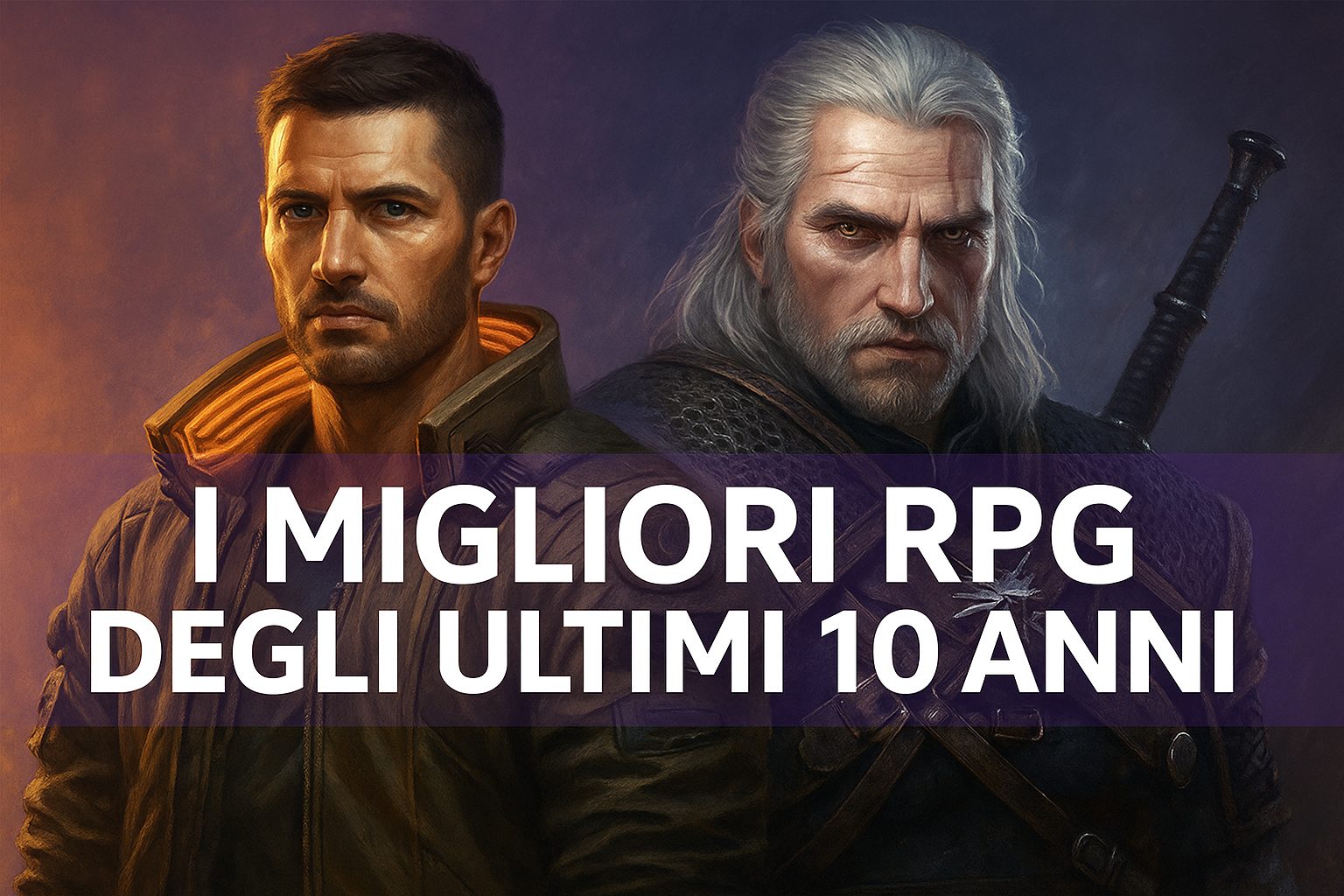 an art di due eroi fantasy, ispirata a Expedition 33 e The Witcher 3, copertina per l’articolo “I migliori giochi di ruolo degli ultimi 10 anni